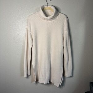 The Drop Cream Oversized Turtleneck Sweater With Side Slits
